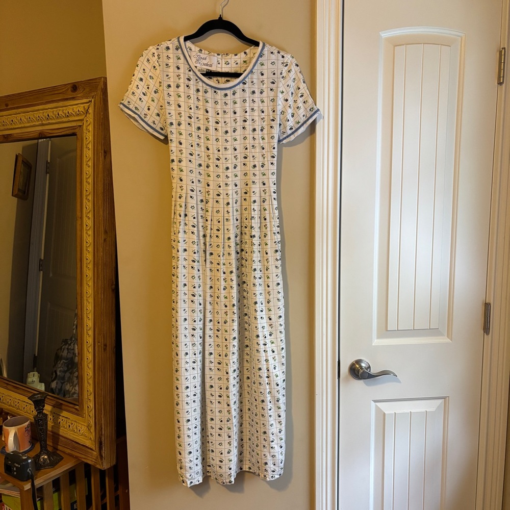 White and Blue Patterned Maxi Dress